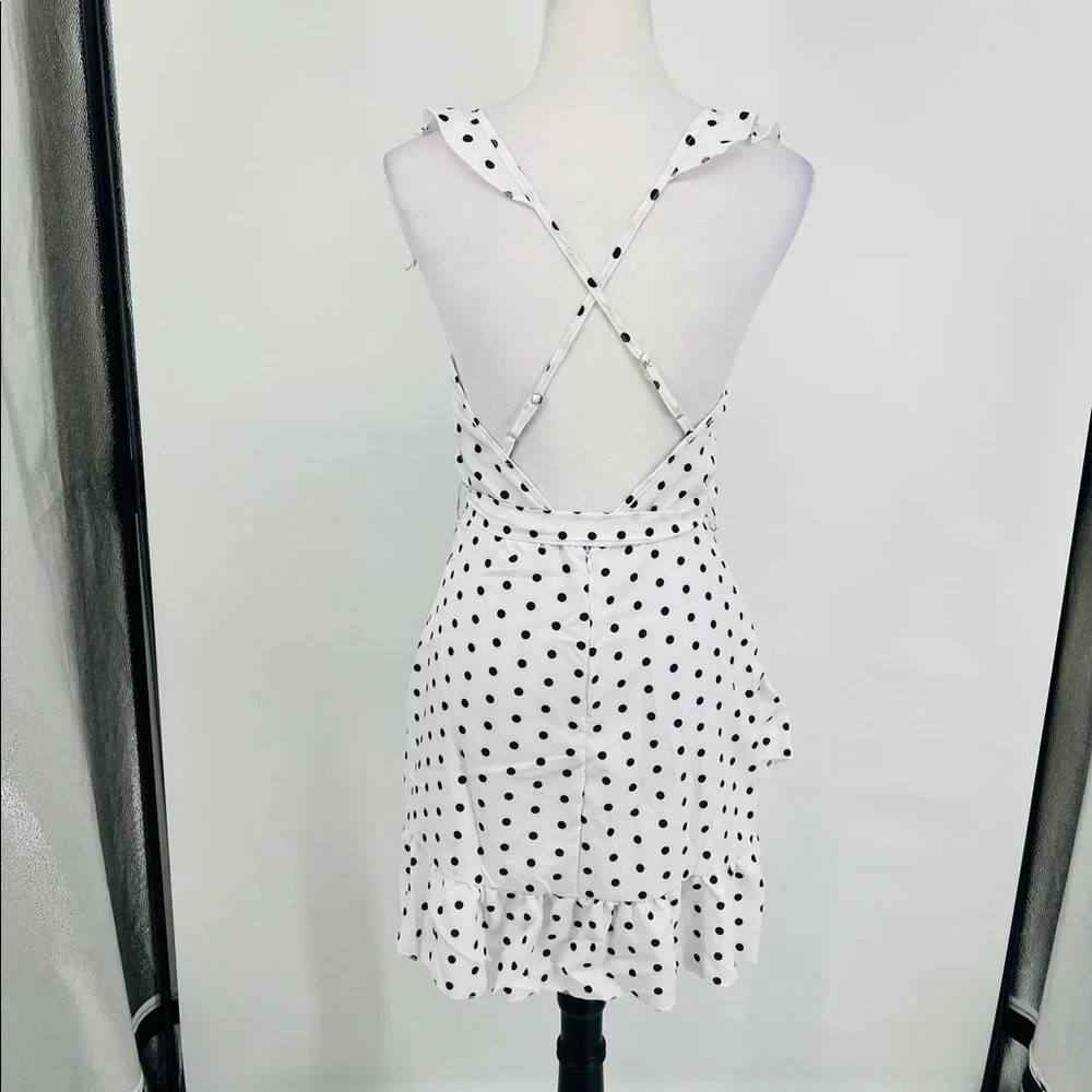 White Polka Dot Sleeveless V-Neck Open Back Backless Mini Dress - Picture 15 of 17